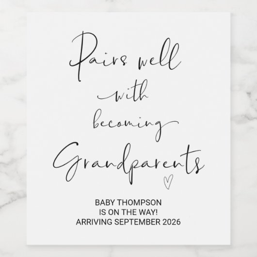 Zwangerschap bij grootouders Aankondiging ouders W Wijn Etiket (Enkel label)