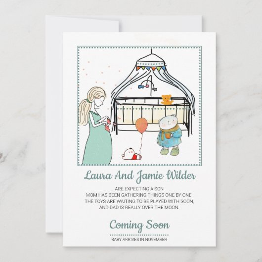 Zwangerschap bij Waterverf Baby Aankondiging (Voorkant)