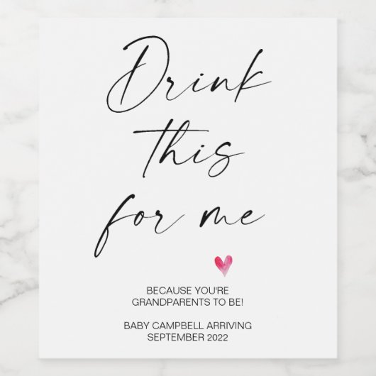 Zwangerschap Drink Dit voor mij Baby onthullen sch Wijn Etiket (Enkel label)