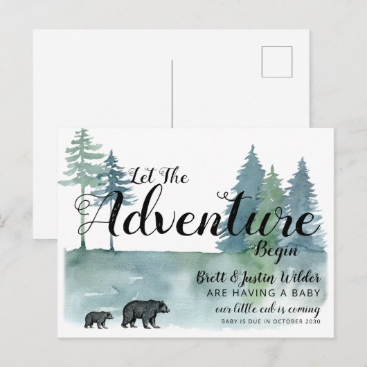 Zwangerschap en Waterverf Beren Aankondigingskaart (Voorkant / Achterkant)