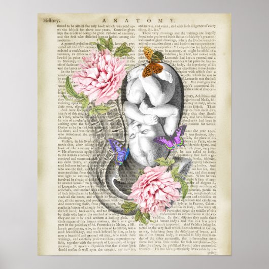 Zwangerschap Fetus Uterus Anatomie Floral OBGYN De Poster (Voorkant)