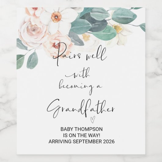 Zwangerschap grootvader Aankondiging vader vader v Wijn Etiket (Enkel label)