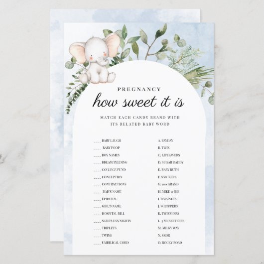 Zwangerschap Het is een blauw Baby shower spel (Voorkant / Achterkant)