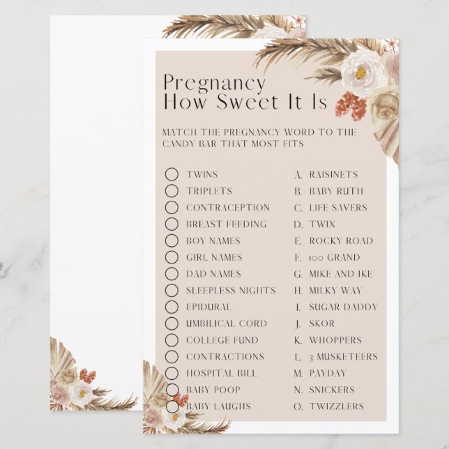 Zwangerschap Hoe Zweet het is Baby Shower Spel (Voorkant / Achterkant)