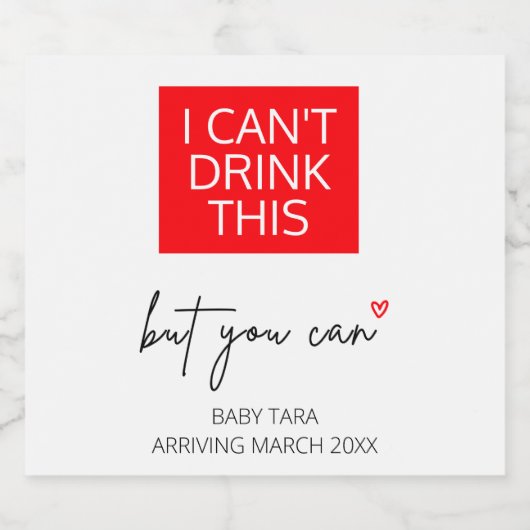 Zwangerschap Ik kan deze Baby niet Drinken onthull Likeurfles Etiket (Enkel label)
