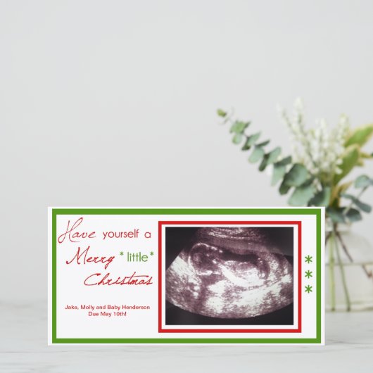 Zwangerschap Kerst Kaart- Echografie Foto Feestdagenkaart (Staand voorkant)