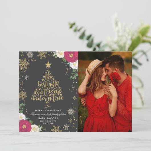 Zwangerschap kerstfoto Kaart Floral (Staand voorkant)