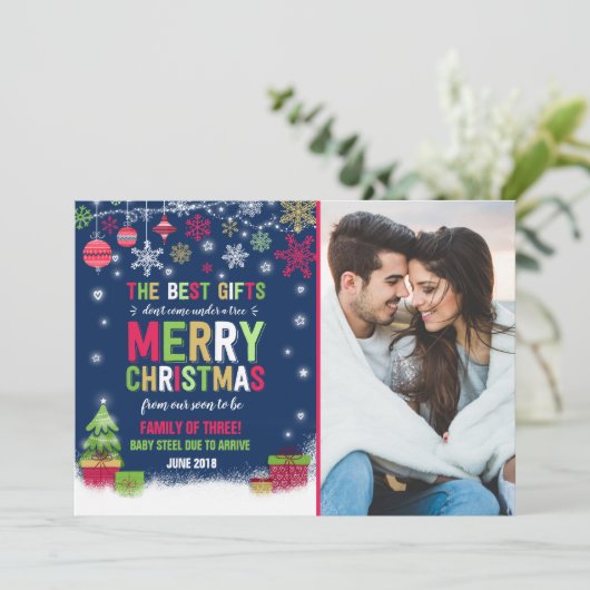 Zwangerschap kerstfoto Rode kaart (Staand voorkant)