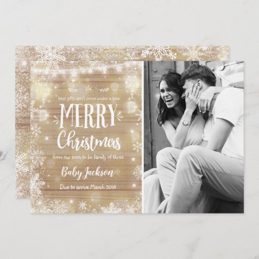 Zwangerschap kerstfotokaart Rustic Aankondiging (Voorkant / Achterkant)
