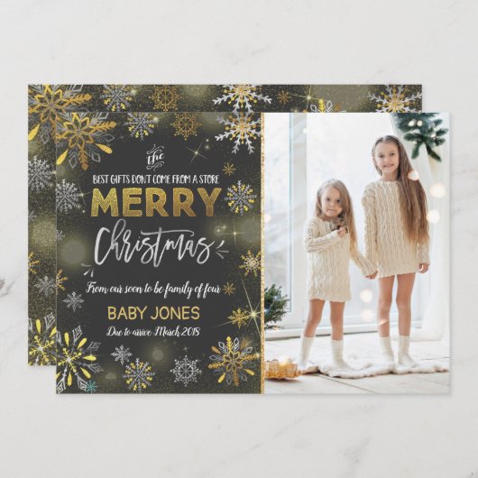 Zwangerschap kerstfotokaart Rustic Feestdagenkaart (Voorkant / Achterkant)