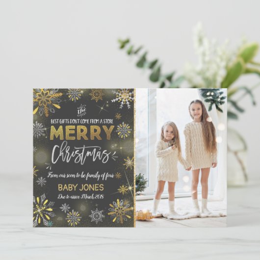 Zwangerschap kerstfotokaart Rustic Feestdagenkaart (Staand voorkant)