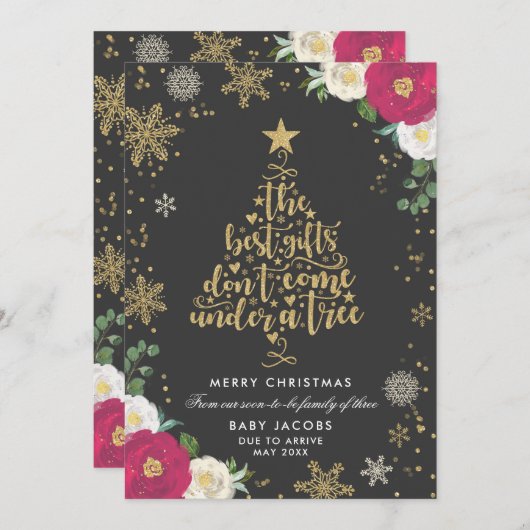 Zwangerschap kerstkaart Floral Lijst (Voorkant / Achterkant)