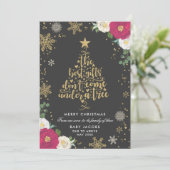 Zwangerschap kerstkaart Floral Lijst (Staand voorkant)