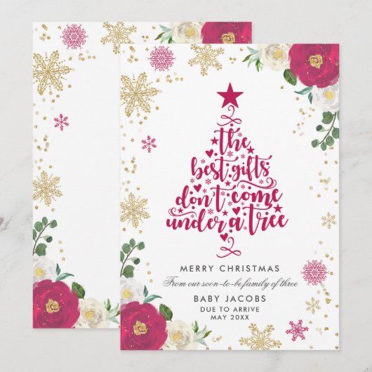 Zwangerschap kerstkaart Floral Lijst (Voorkant / Achterkant)