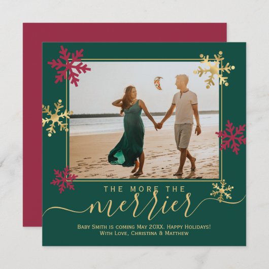 Zwangerschap met groene en rode foto's aankondiging (Voorkant / Achterkant)