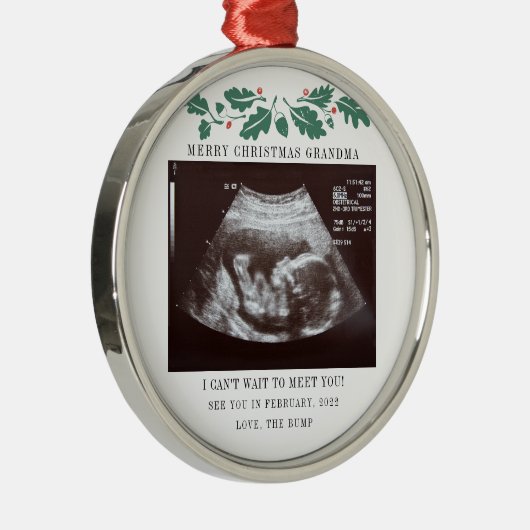 Zwangerschap met kerstmis Ultrasound Foto Grandma Metalen Ornament (Rechts)