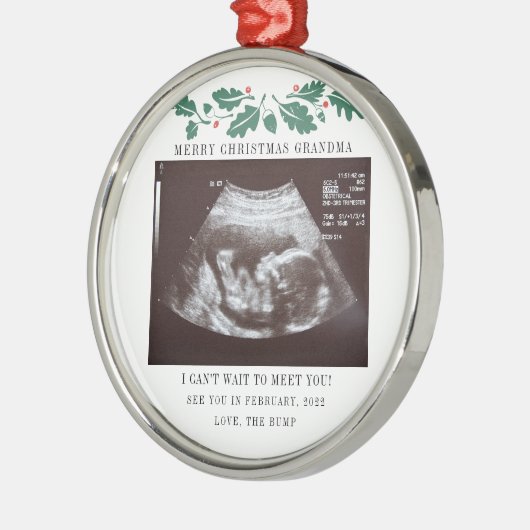 Zwangerschap met kerstmis Ultrasound Foto Grandma Metalen Ornament (Links)
