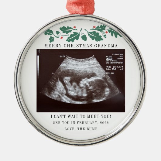 Zwangerschap met kerstmis Ultrasound Foto Grandma Metalen Ornament (Voorkant)