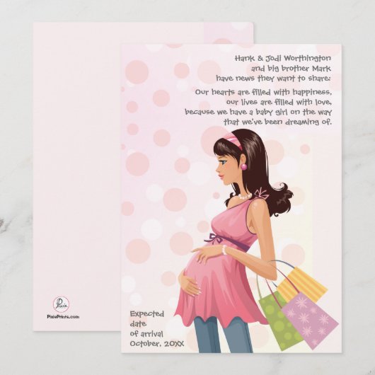 Zwangerschap moeder (meisje) Aankondiging (Voorkant / Achterkant)