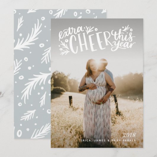 Zwangerschap of kerstkaart met geboorteaankondigin kaart (Voorkant / Achterkant)