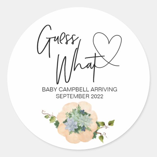 Zwangerschap Onthullen Guess Welke Baby Thanksgivi Ronde Sticker (Voorkant)