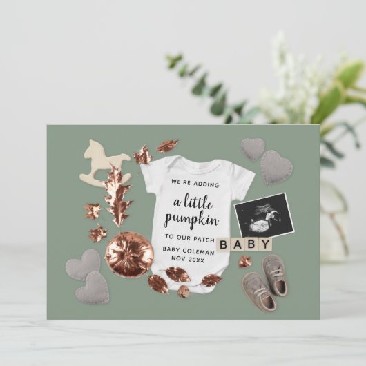 Zwangerschap Onthullen Herfst Thanksgiving Pompoen Aankondiging (Staand voorkant)