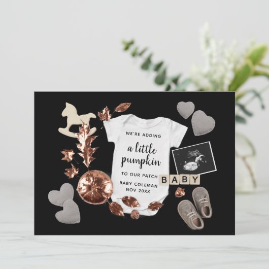 Zwangerschap Onthullen Herfst Thanksgiving Pompoen Aankondiging (Staand voorkant)