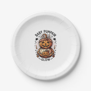 Zwangerschap Pompoen Shirt Vintage Halloween Buik  Papieren Bordje
