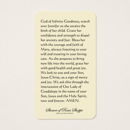 Zwangerschap Prayer Guadalupe katholiek Visitekaartje (Achterkant)