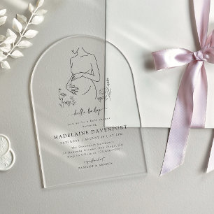 Zwangerschap Silhouet Minimalistische Baby Shower Acryl Uitnodigingen