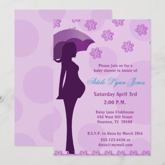 Zwangerschap Silhouette Paarse Baby shower Kaart (Voorkant / Achterkant)