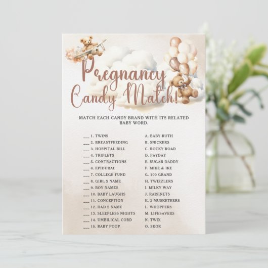 ZWANGERSCHAP SNOEP MATCH BABY SHOWER SPEL SCHATTIG KAART (Staand voorkant)