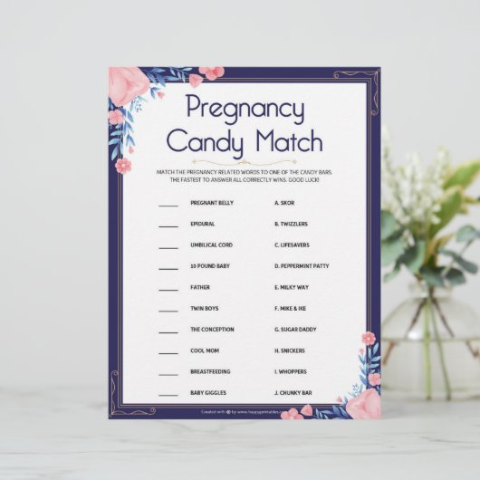 Zwangerschap Snoep Match [Floral Lijst] Briefhoofd (Staand voorkant)