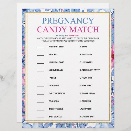 Zwangerschap Snoep Match [Florale Waterverven] Briefhoofd (Voorkant / Achterkant)