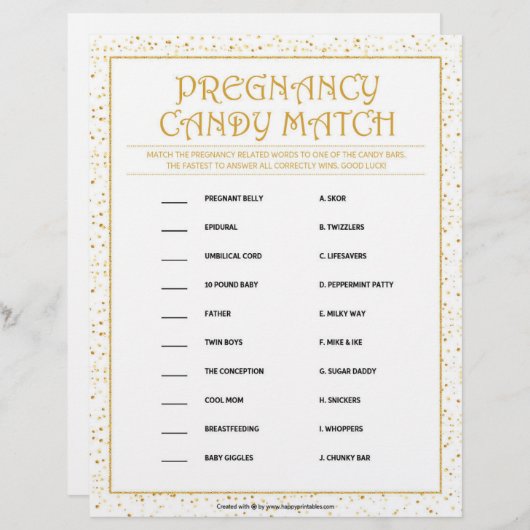 Zwangerschap Snoep Match [Golden Sparkles] Briefhoofd (Voorkant / Achterkant)