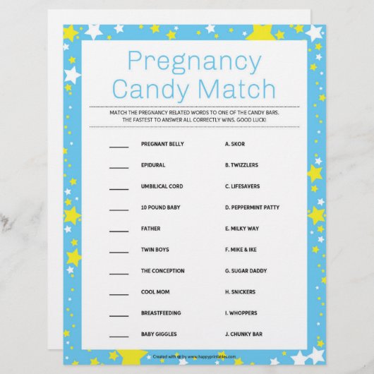 Zwangerschap Snoep Match [Sterrennacht blauw] Briefhoofd (Voorkant / Achterkant)