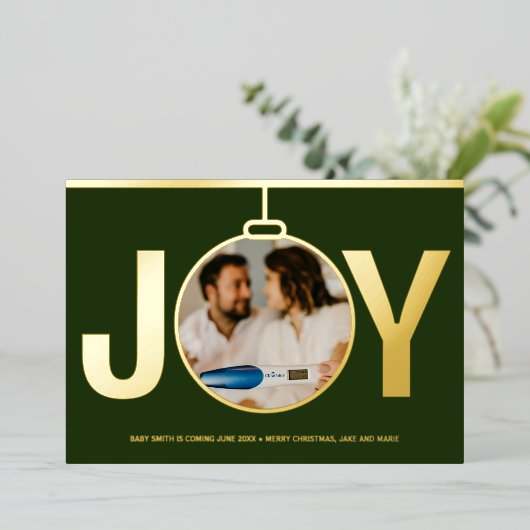 Zwangerschap tijdens kerstvakantie Goud Folie Uitnodiging (Staand Voorkant)