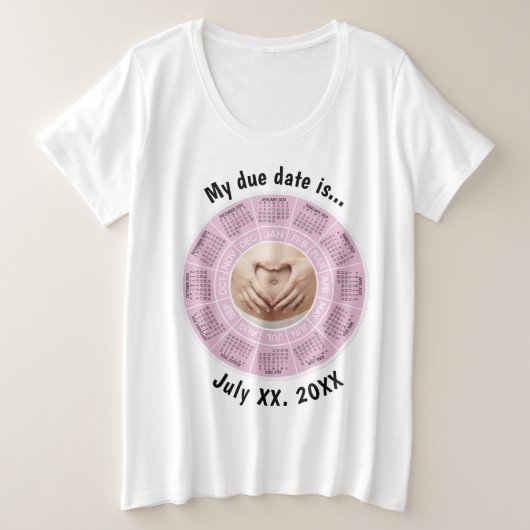 Zwangerschap Vervaldatum Roze Plus Maat T-shirt (Design voorkant)