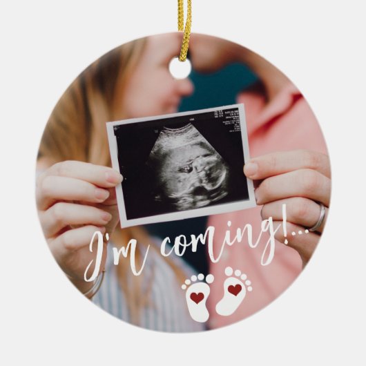 Zwangerschap Vrolijk Kerstmis baby echo foto Keramisch Ornament (Voorkant)