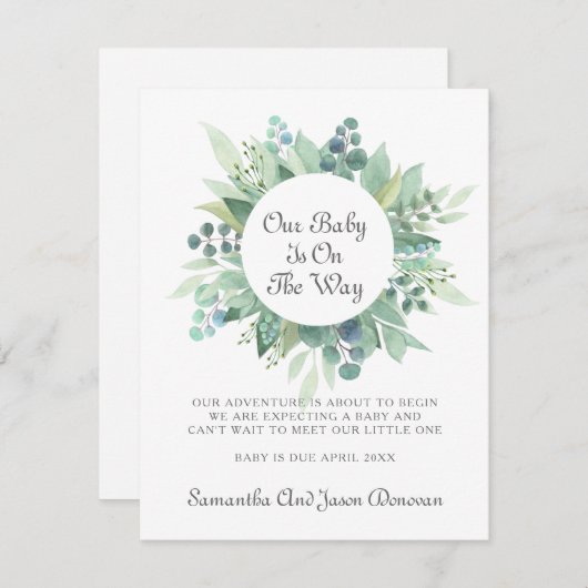 Zwangerschap Waterverf Greenery Aankondiging (Voorkant / Achterkant)