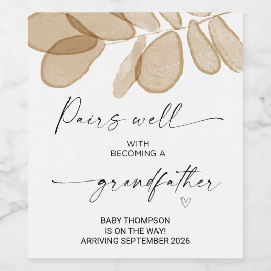 Zwangerschap Zwangerschap Aankondiging grootvader Wijn Etiket (Enkel label)