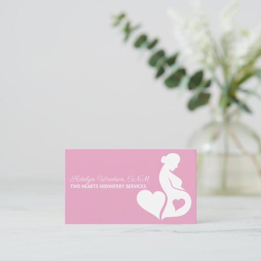 Zwangerschap Zwangerschap Silhouette Pink Heart Visitekaartje (Staand voorkant)