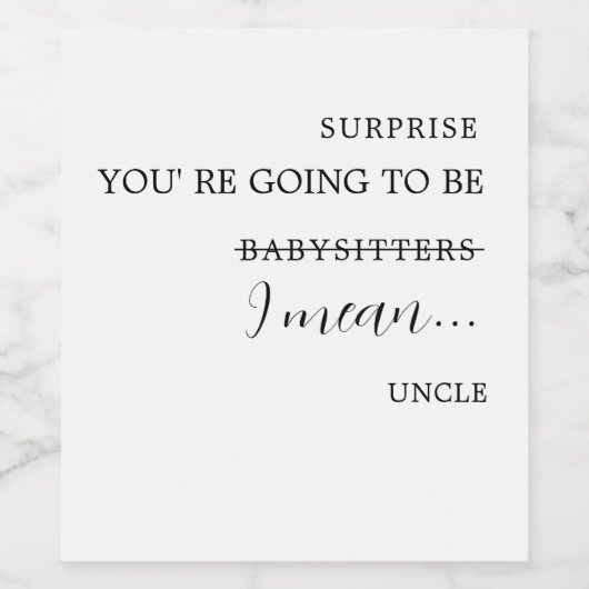 Zwangerschapsaankondiging aan oom tante pasgeboren wijn etiket (Enkel label)