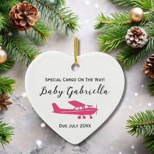 Zwangerschapsaankondiging Baby Foto Roze Cessna Xm Keramisch Ornament
