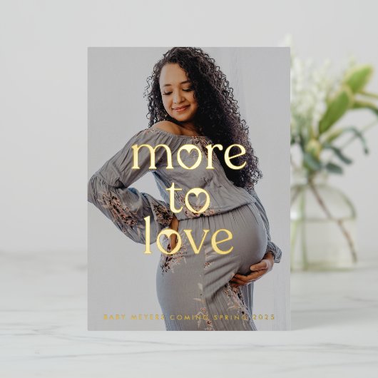 Zwangerschapsaankondiging Foto Goud Folie Folie Uitnodiging (Staand Voorkant)