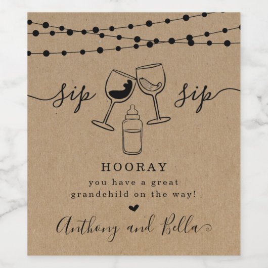 Zwangerschapsaankondiging - Grote grootouders om t Wijn Etiket (Enkel label)