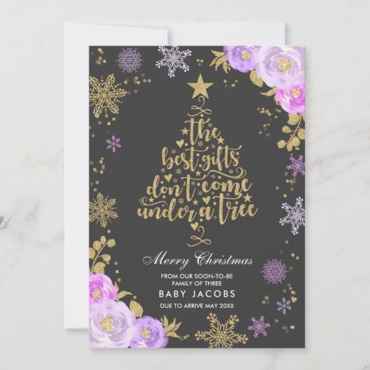 Zwangerschapsaankondiging Kerst Kaart Bloemen Lijs (Voorkant)