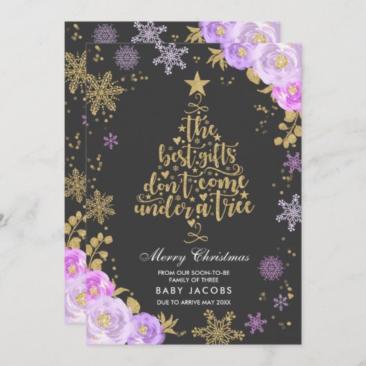 Zwangerschapsaankondiging Kerst Kaart Bloemen Lijs (Voorkant / Achterkant)