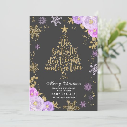 Zwangerschapsaankondiging Kerst Kaart Bloemen Lijs (Staand voorkant)