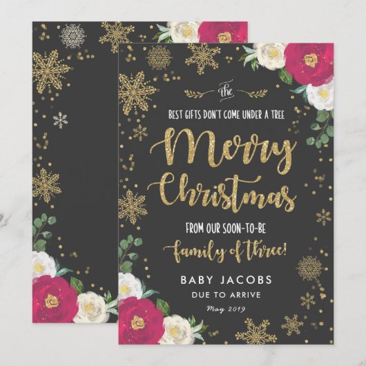 Zwangerschapsaankondiging Kerst Kaart Bloemen Lijs (Voorkant / Achterkant)